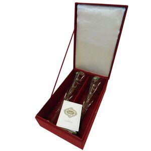 Shannon Crystal Godinger Champagne Flutes Set Of 2 In Red Satin-Lined Gift Box